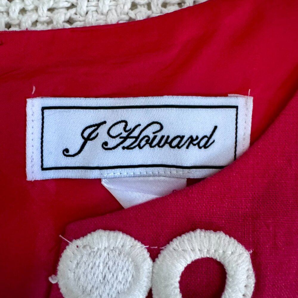 Peach/Coral Linen Blend Sheath Dress Sz 14  • Bold Applique • Lined • J. Howard - Picture 3 of 10